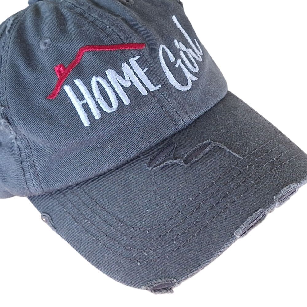 Home Girl Hat Kbethos Ponytail Cap Distressed Embroidered Gray Adjustable